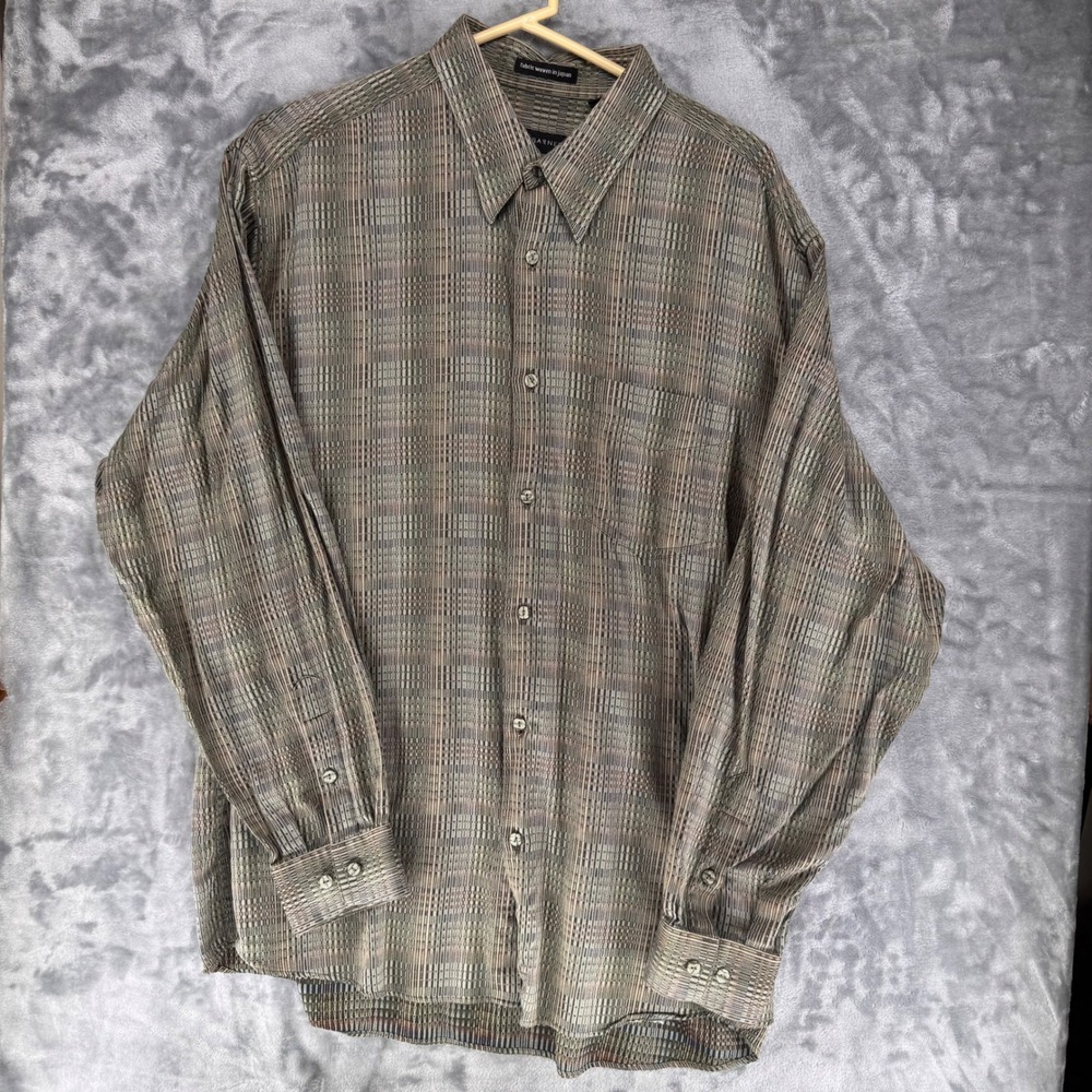 JHANE BARNES Mens‎ XL/TG Long Sleeve Button Up Shirt Fabric Woven in Japan